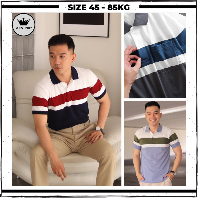 Áo polo nam vải cotton kháng khuẩn form big size in sọc, áo thun nam trung niên mặc đi làm mua cho bố hàng đẹp