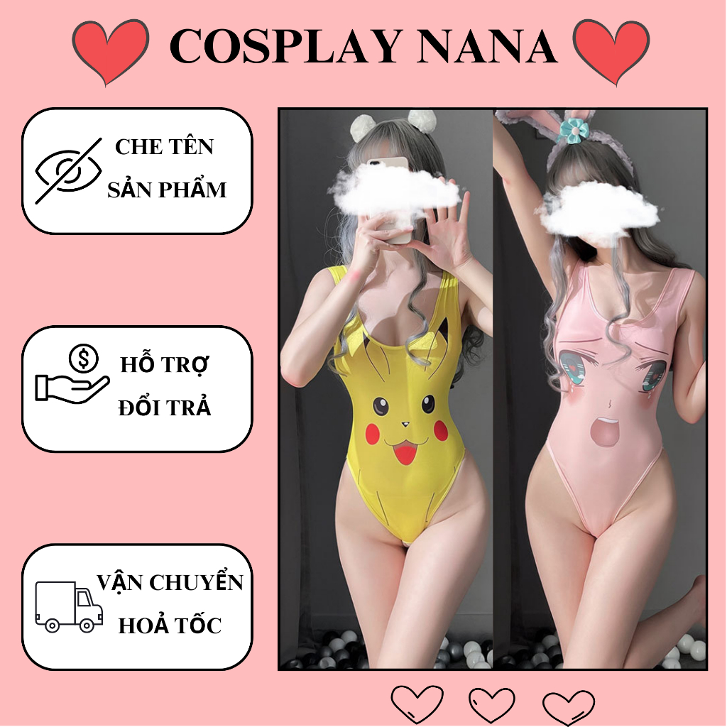Bodysuits đồ ngủ nữ liền thân cosplay pikachu sexy đáng yêu, hình anime mặt cười dễ thương COSPLAY NANA T5295