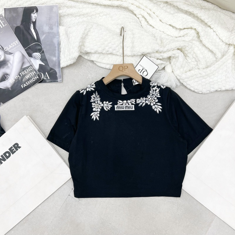áo phông miu miu cổ đá chất cotton mát mịn hàng Qp
