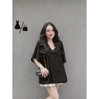 ÁO THUN GIẤY CỔ TIM RỘNG MÀU BASIC THSTOREE