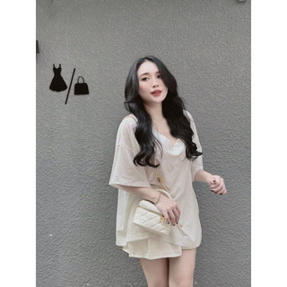 ÁO THUN GIẤY CỔ TIM RỘNG MÀU BASIC THSTOREE