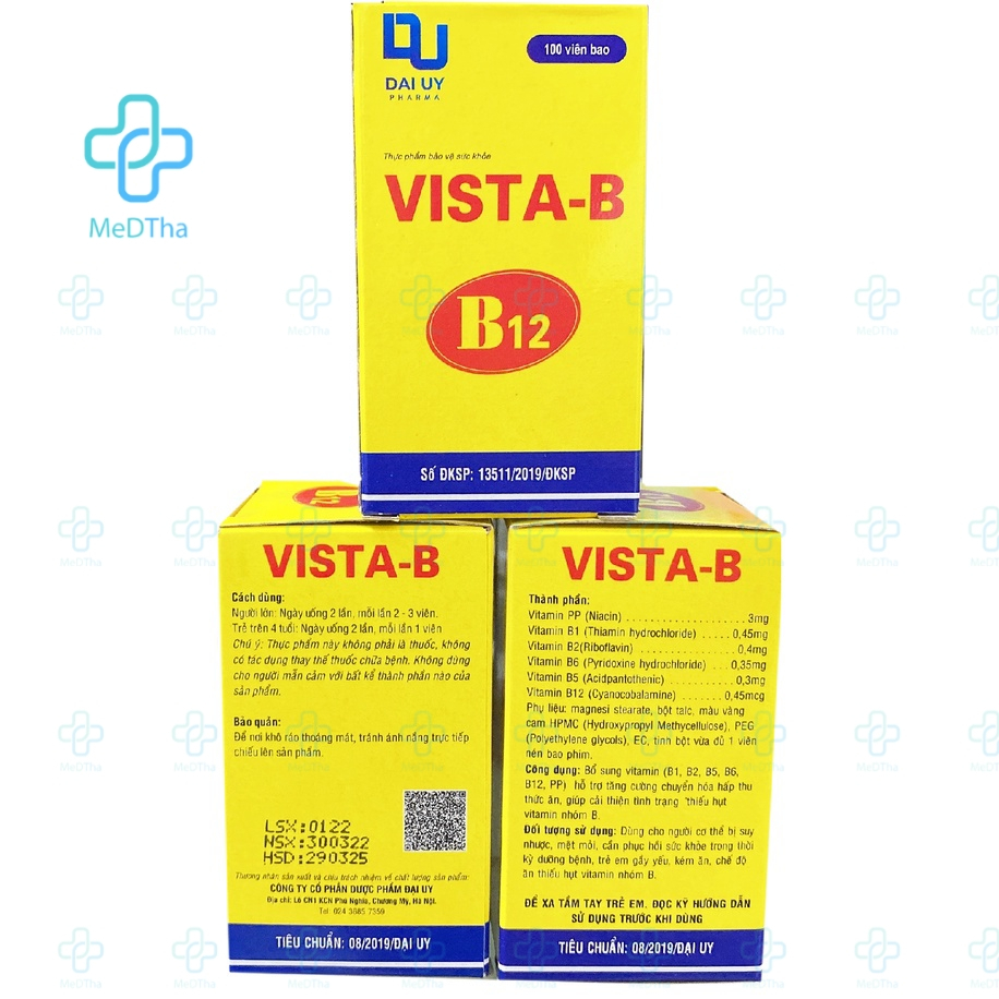 VISTA-B (B12) - Bổ Sung Vitamin B, Tăng Cường Chuyển Hoá Chất, Giảm Suy Nhược, Mệt Mỏi (Lọ 100 Viên) [Chính Hãng]