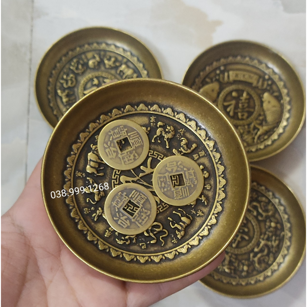 Đĩa xin đài Âm Dương bằng đồng nguyên 9cm các mẫu  tặng 3 đồng xu
