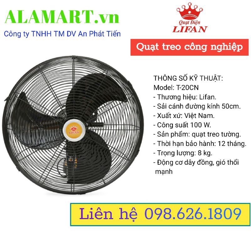 Quạt treo tường Lifan T-20CN sải cánh 500mm