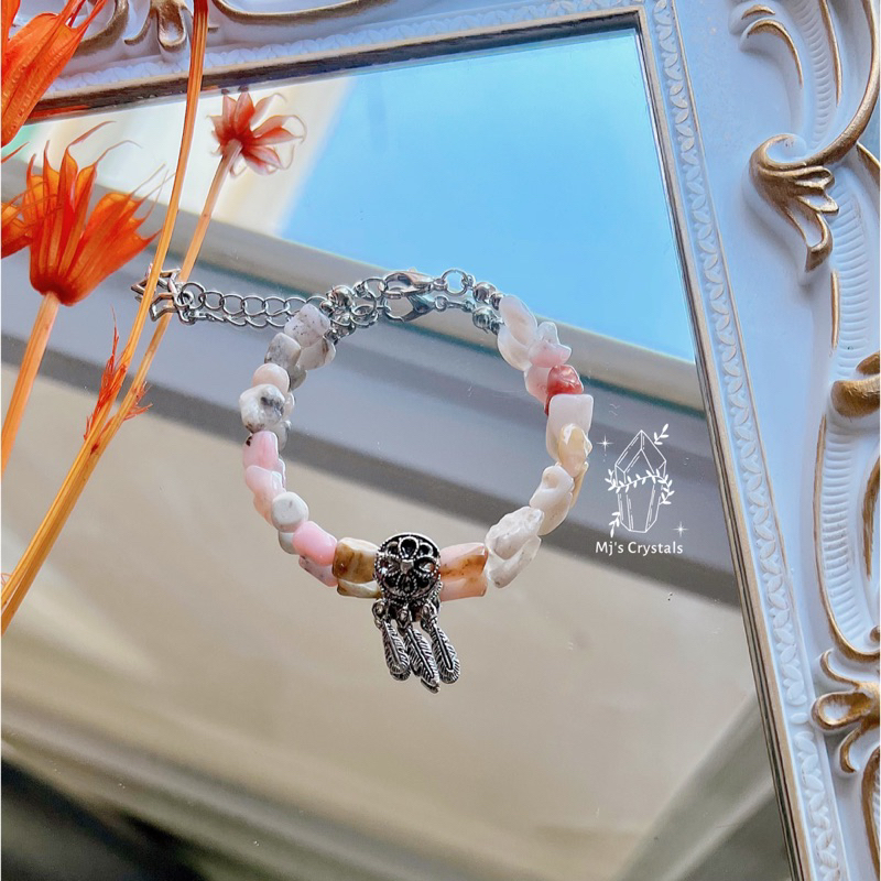 Vòng tay Pink Opal hạt thô tông hồng nhạt dễ thuơng
