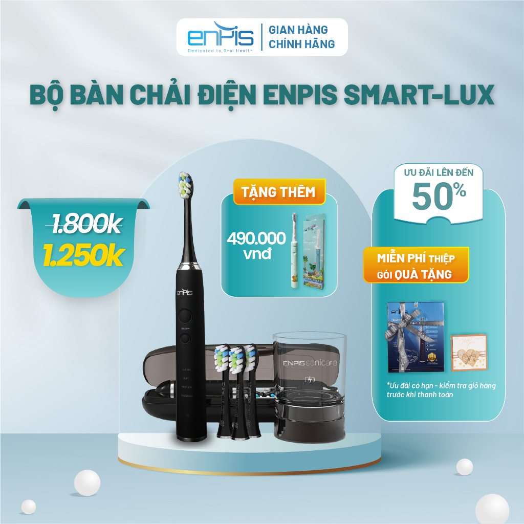 Bàn chải điện cao cấp SMART - LUX sạc cạm ứng chính hãng ENPIS, thiết kế sang trọng với 4 chế độ làm sạch vượt trội
