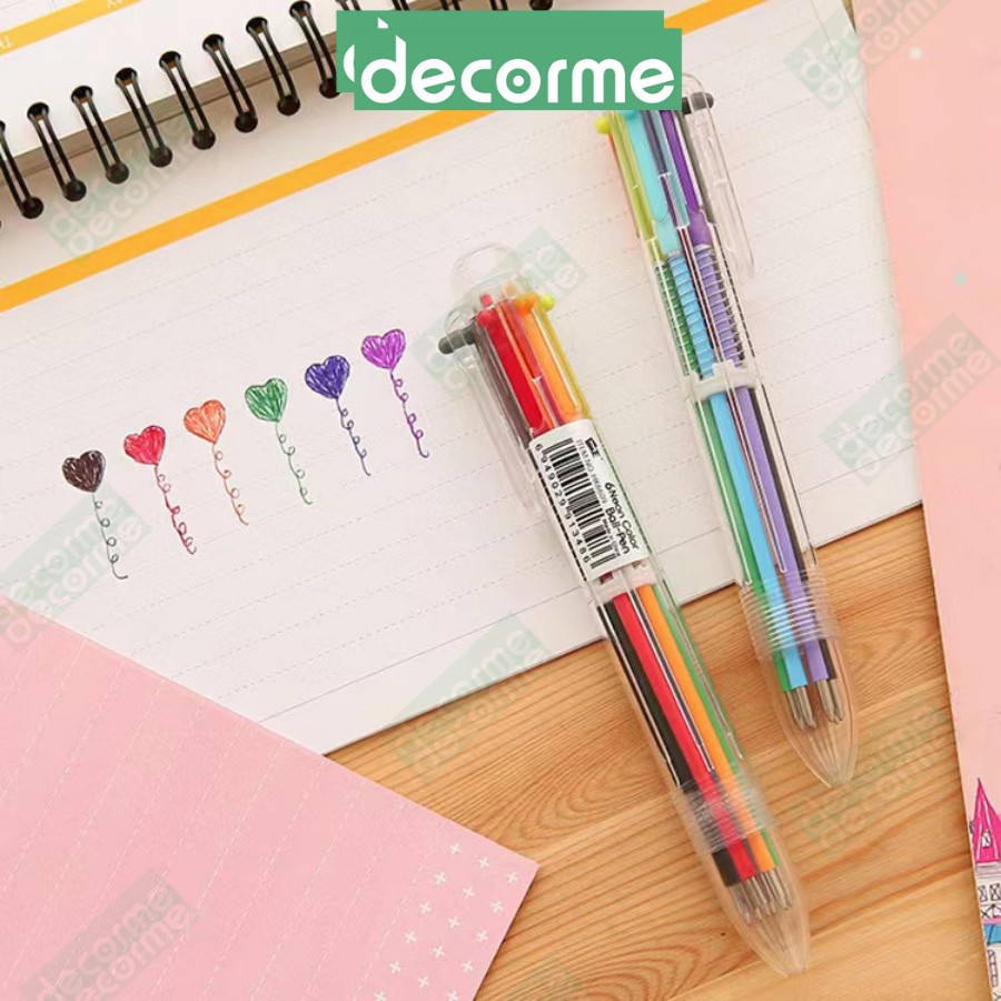 Bút bi bấm Decorme 6 màu 3 màu trong 1 Tiện Lợi Trang Trí Sổ Vở Bullet Journal Cây Bút Nhiều Màu Cute Xinh Xắn