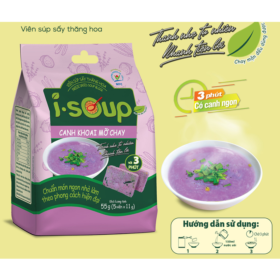 Canh Ăn Liền I-Soup Khoai Mỡ Chay/Nấm Chay/Chua Chay/Cải Xoong/Kim Chi gói 66G