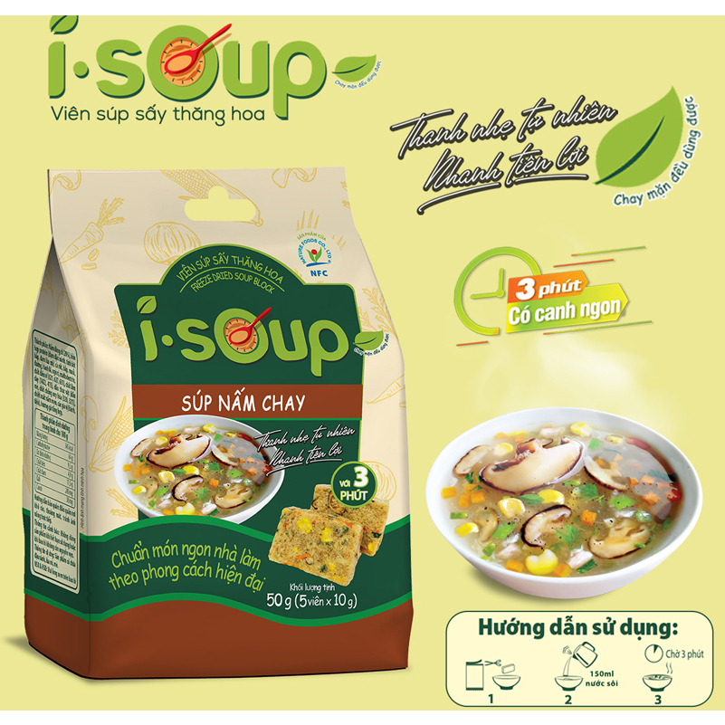 Canh Ăn Liền I-Soup Khoai Mỡ Chay/Nấm Chay/Chua Chay/Cải Xoong/Kim Chi gói 66G