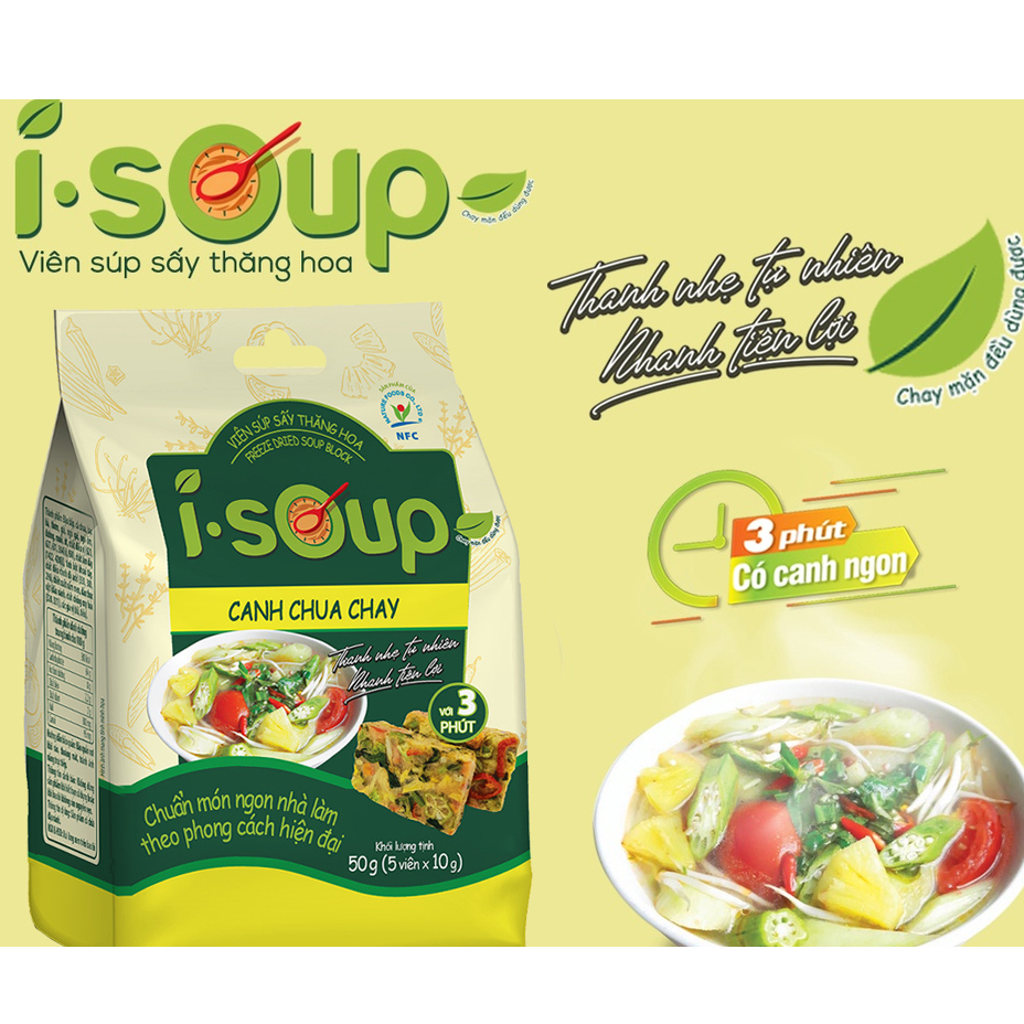 Canh Ăn Liền I-Soup Khoai Mỡ Chay/Nấm Chay/Chua Chay/Cải Xoong/Kim Chi gói 66G