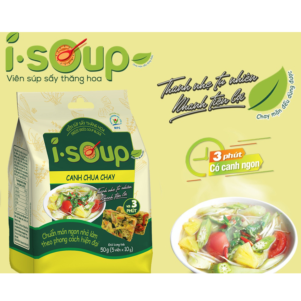 Canh Ăn Liền I-Soup Khoai Mỡ Chay/Nấm Chay/Chua Chay/Cải Xoong/Kim Chi gói 66G