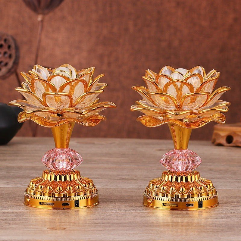 Đèn kinh hoa sen 2 màu có nhạc bằng nhựa (kèm sạc ) - phật giáo kim thiền tử