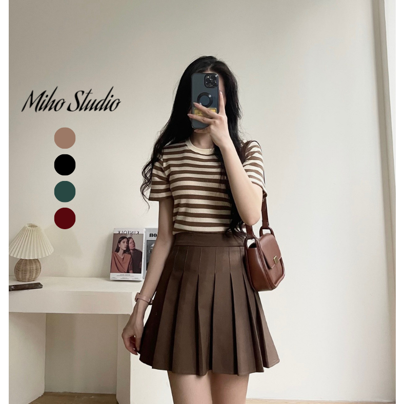 Áo thun len baby tee kẻ ngang to dáng vừa thời trang nữ Miho Studio
