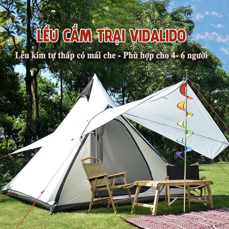 Lều Cắm Trại Kim Tự Tháp Vidalido 2 Cửa Thoáng Mát Lều Du Lịch 4 - 6 Người Chống Nước Lều Dã Ngoại Có Mái Che NA72