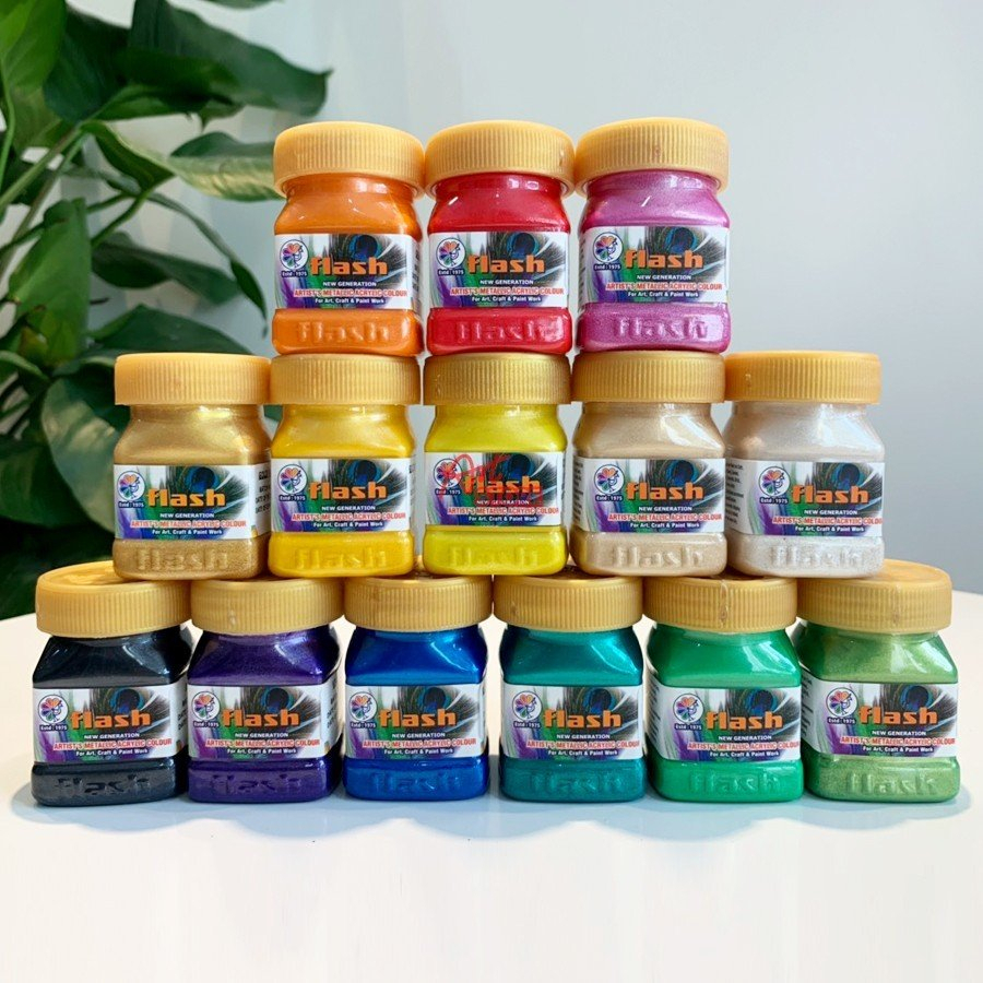 Màu nhũ Acrylic Ấn Độ Flash 50ml, Màu Vẽ Vải, Màu Sơn Tượng