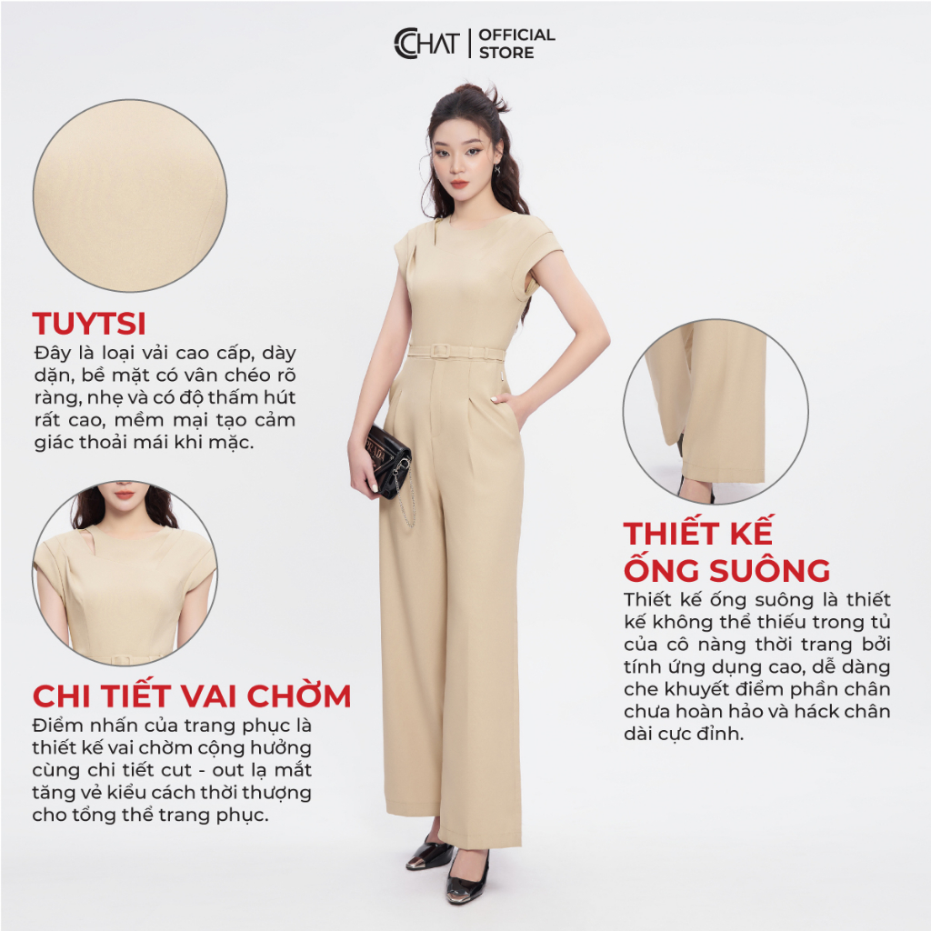 Jumpsuit Nữ 𝐂𝐂𝐇𝐀𝐓 Kiểu Cutout Ly Vai Chất Tuytsi Cao Cấp Mềm Mịn 53JNS2001ST