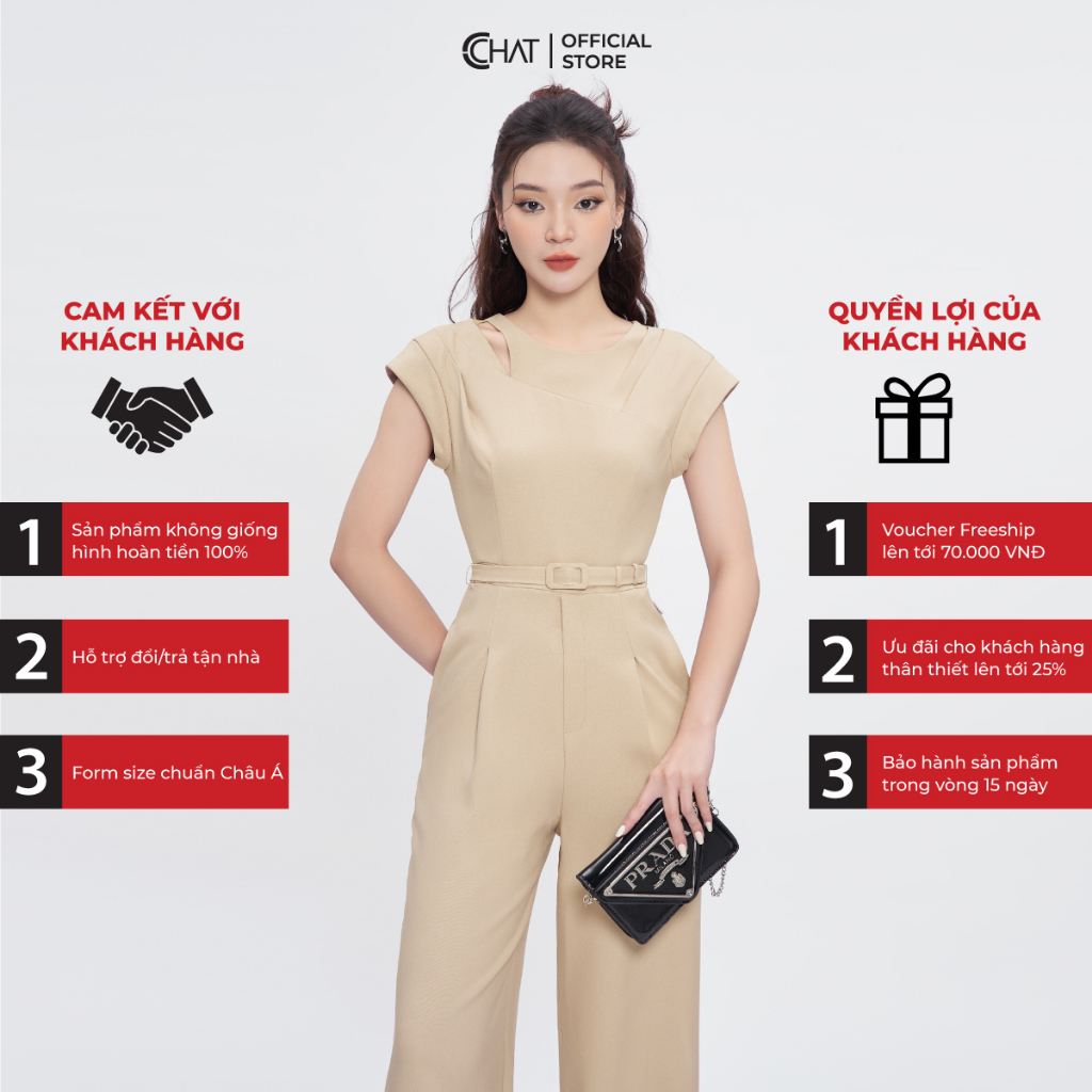 Jumpsuit Nữ 𝐂𝐂𝐇𝐀𝐓 Kiểu Cutout Ly Vai Chất Tuytsi Cao Cấp Mềm Mịn 53JNS2001ST