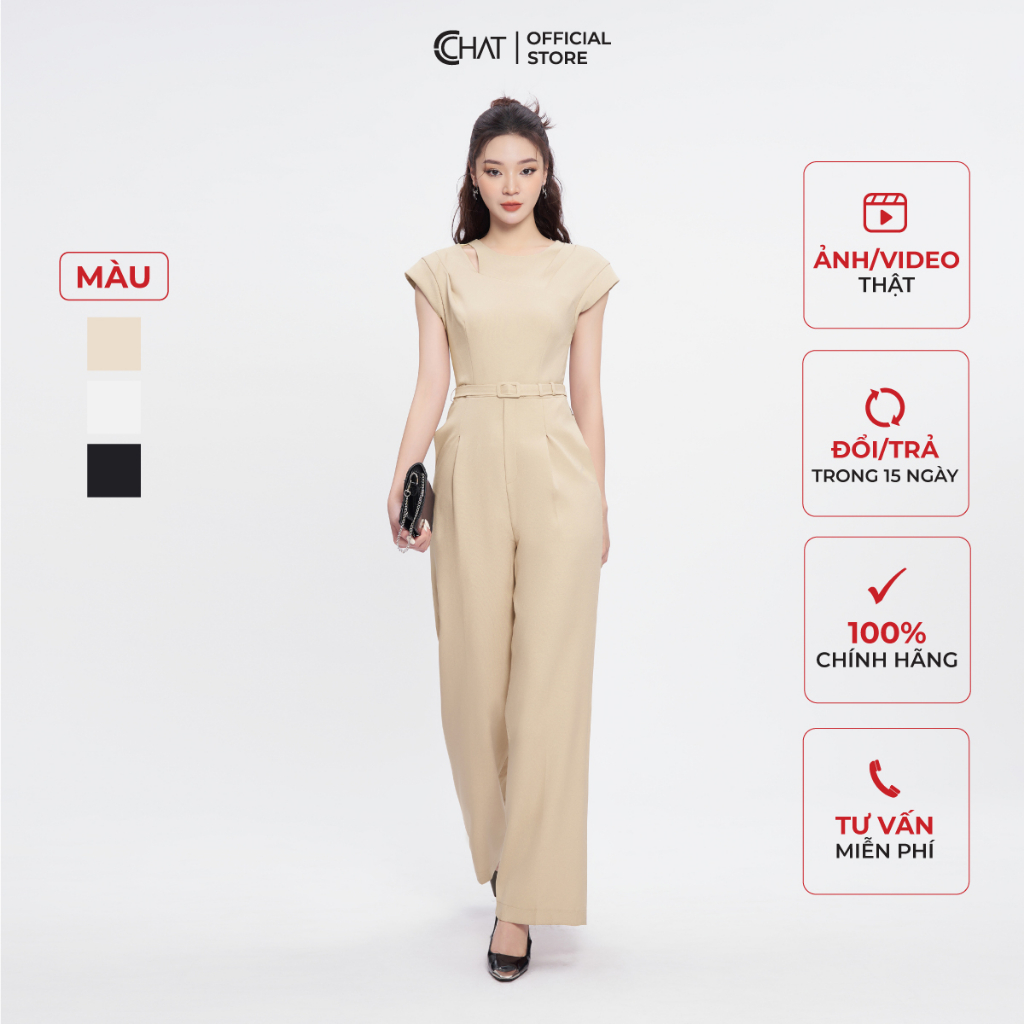 Jumpsuit Nữ 𝐂𝐂𝐇𝐀𝐓 Kiểu Cutout Ly Vai Chất Tuytsi Cao Cấp Mềm Mịn 53JNS2001ST