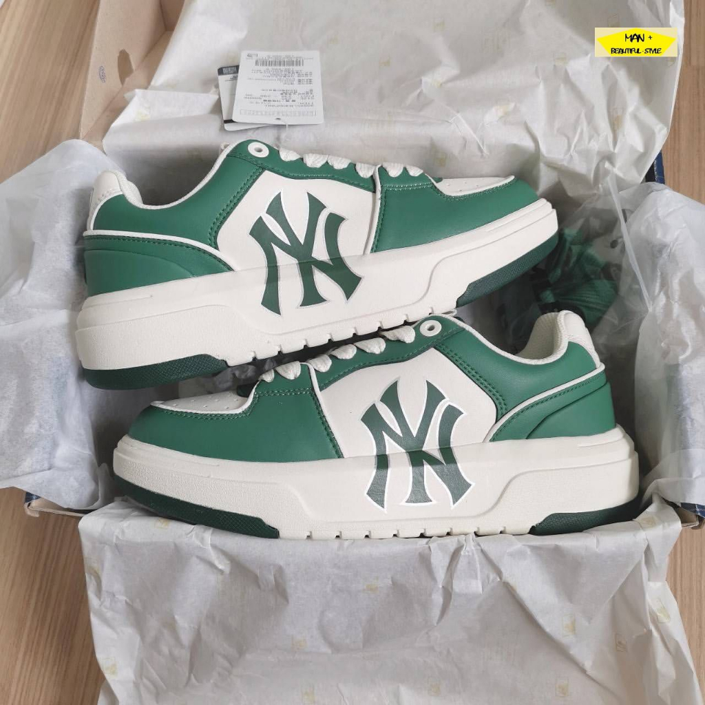 Giày MLB Chunky Liner NY xanh 1:1, Giày MLB Chunky Liner White Green, Giày nam nữ MLB chunky liner cổ thấp