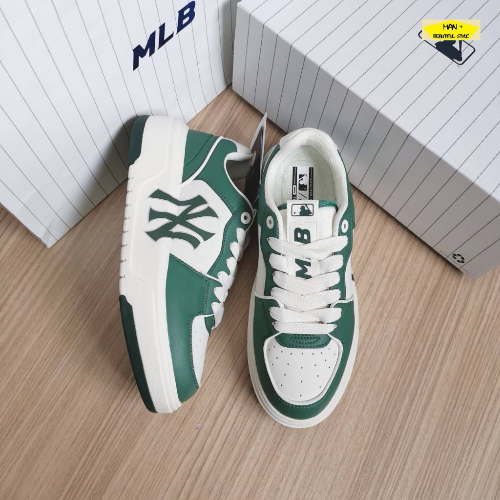 Giày MLB Chunky Liner NY xanh 1:1, Giày MLB Chunky Liner White Green, Giày nam nữ MLB chunky liner cổ thấp