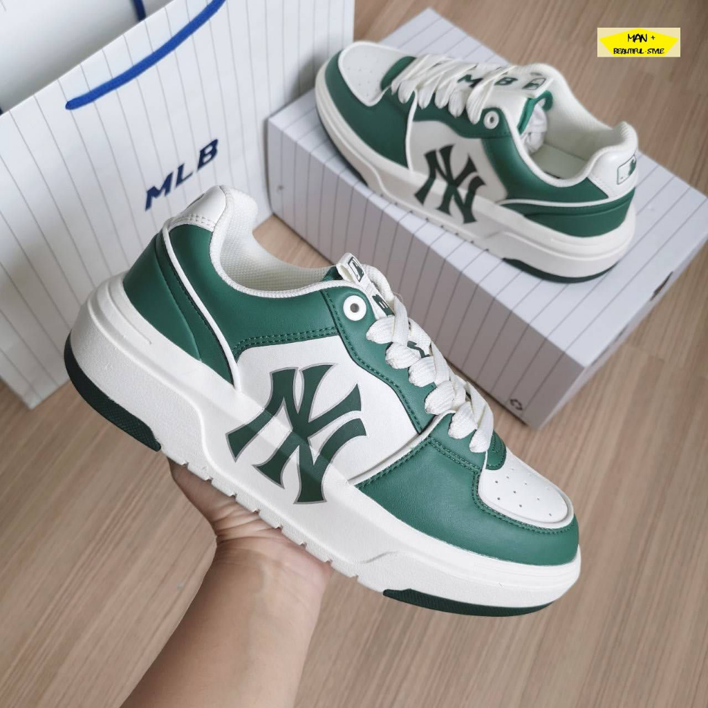 Giày MLB Chunky Liner NY xanh 1:1, Giày MLB Chunky Liner White Green, Giày nam nữ MLB chunky liner cổ thấp