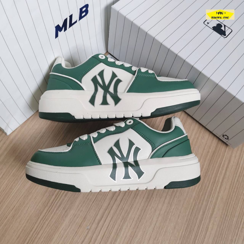 Giày MLB Chunky Liner NY xanh 1:1, Giày MLB Chunky Liner White Green, Giày nam nữ MLB chunky liner cổ thấp