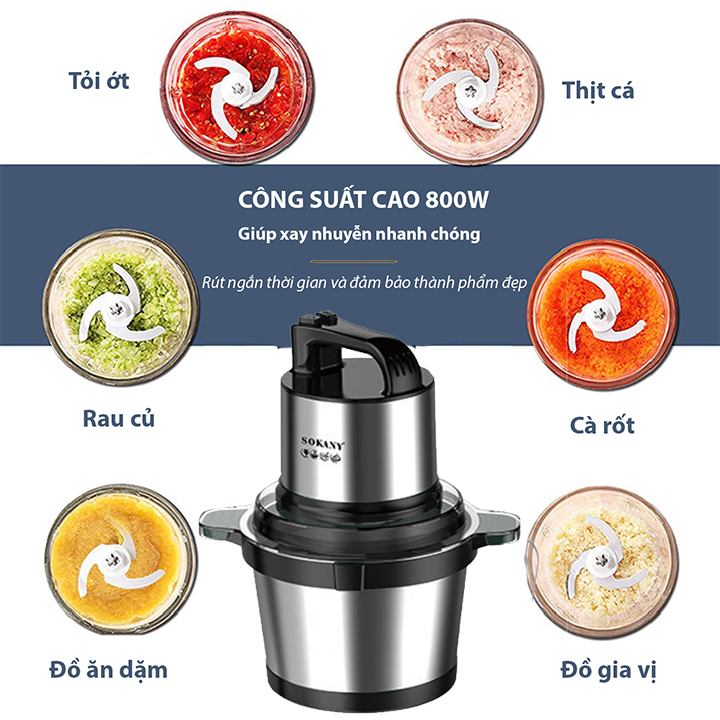 Máy xay thịt đa năng, xay thực phẩm công suất 800W cối 4L inox 304 SOKANY [BH 12 Tháng]