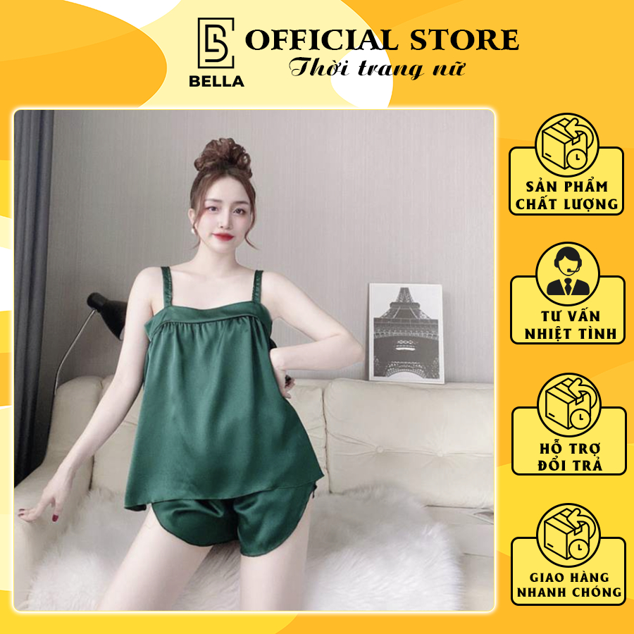 Bộ đồ ngủ nữ Bella.boutique0202 - Bộ ngủ sexy nữ, đồ lụa satin, bộ đồ ngủ hai dây bản to mềm mịn mát dưới 55kg