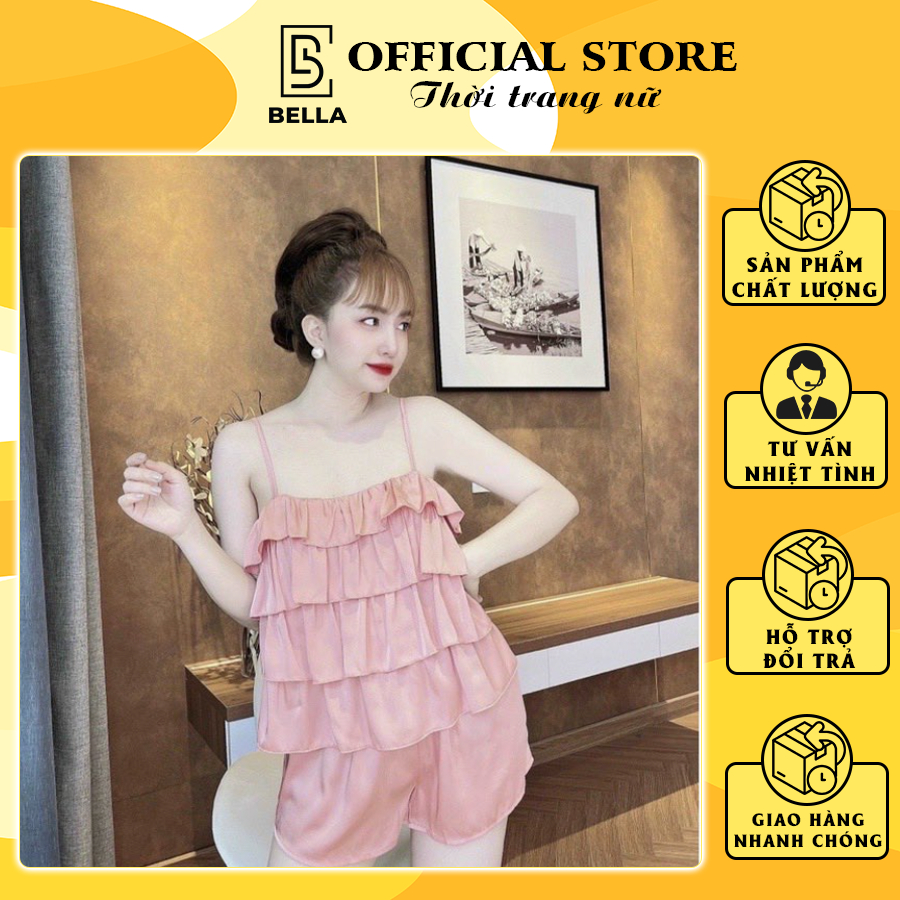 Đồ ngủ 2 dây Bella.boutique0202 - Bộ đồ ngủ nữ ngắn 2 dây quần đùi sexy vải satin mềm mịn mặc mát