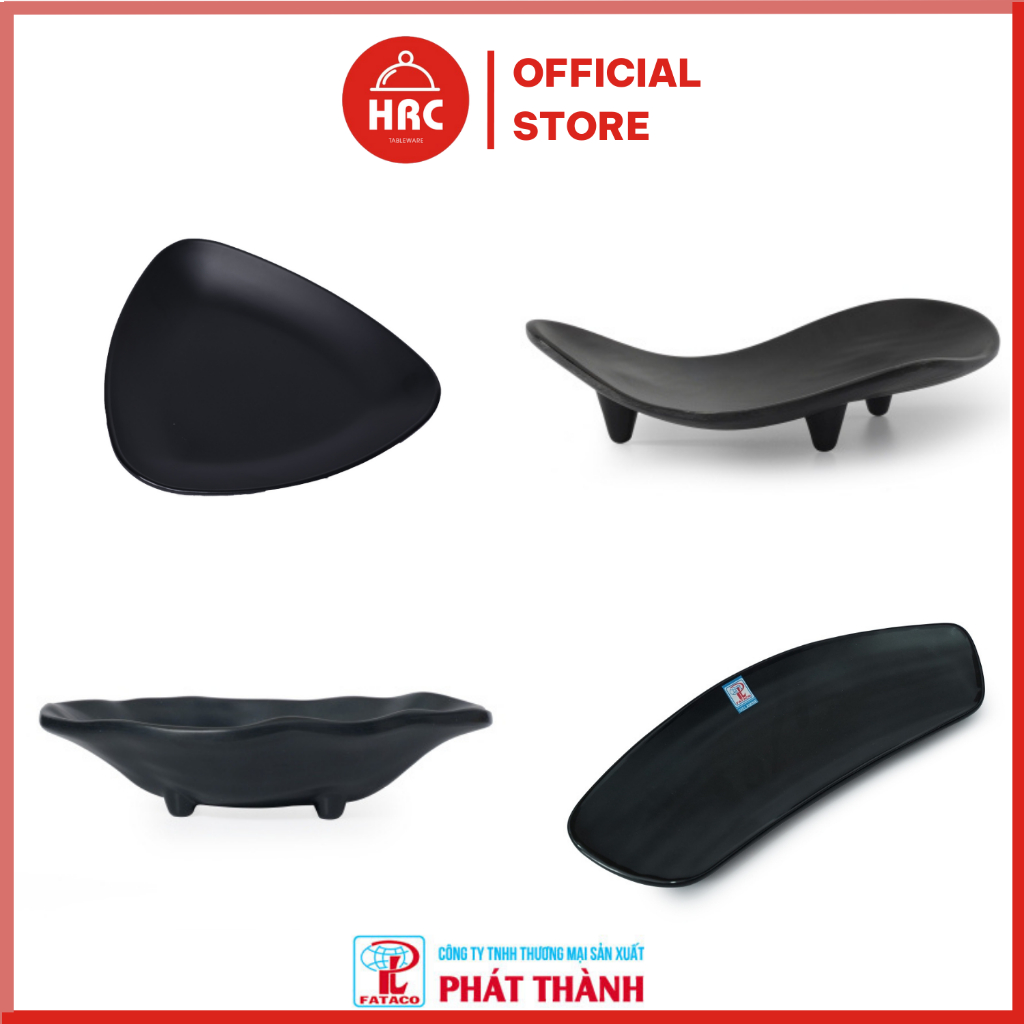 Đĩa tam giác dĩa nhà hàng nhiều kiểu dáng nhựa Phíp Melamine - Màu đen nhám bền đẹp sang trọng