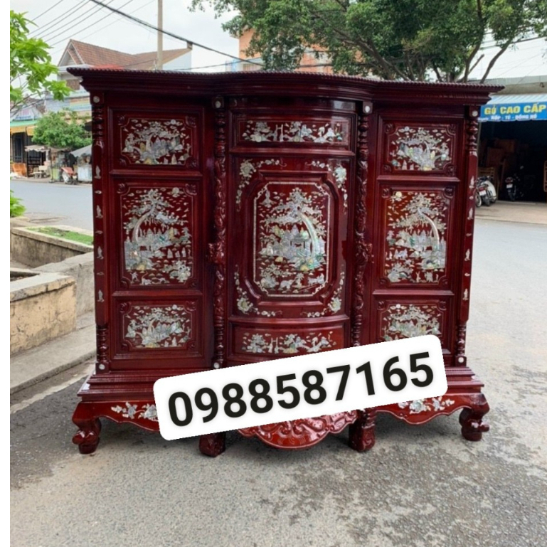 Tủ thờ căm xe bụng phệ lõi khảm trai 6 chân ngang 1m60-1m80 cm ( FREESHIP 60 KM )