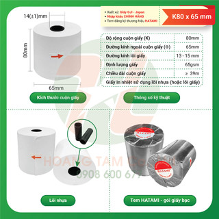 10 cuộn giấy in nhiệt, giấy in bill k80*65 hatami