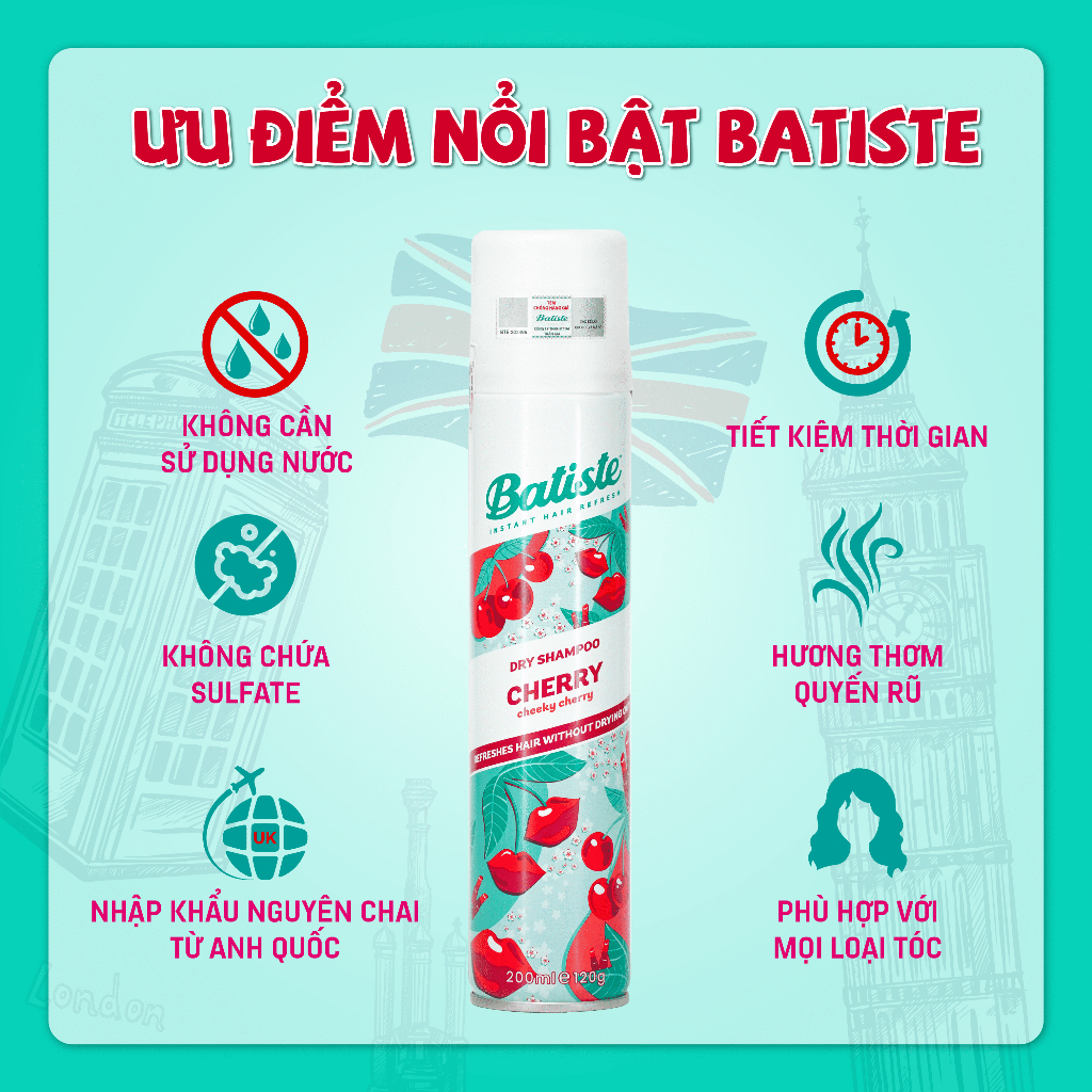 [MUA 3 TẶNG 1] Mua 03 Dầu Gội Khô Batiste Cherry 200ml Tặng  01 Dầu Gội Khô Batiste Blush 200ml