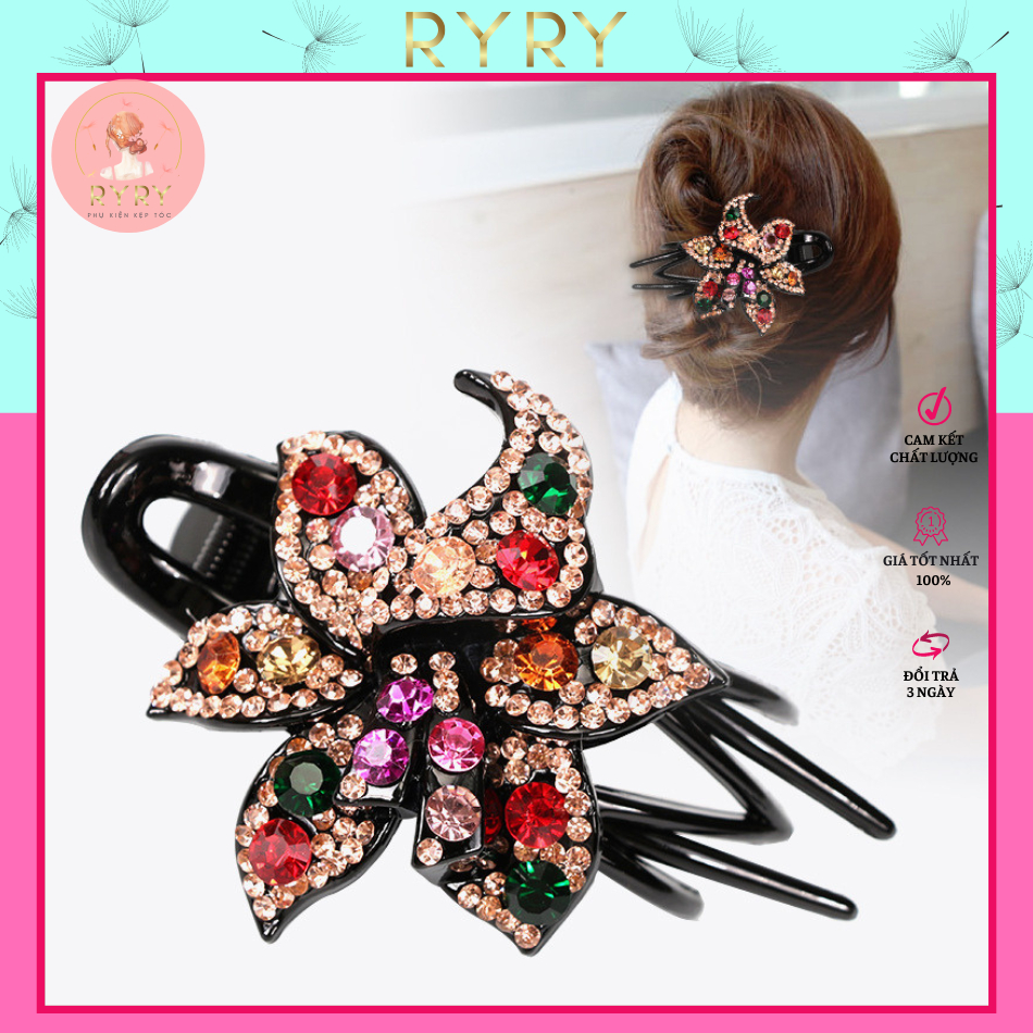 Kẹp Tóc Mỏ Vịt Đuôi Dài Đính Đá Pha Lê Hình Hoa Cổ Điển Nhiều Màu Sắc Thời Trang Cho Nữ