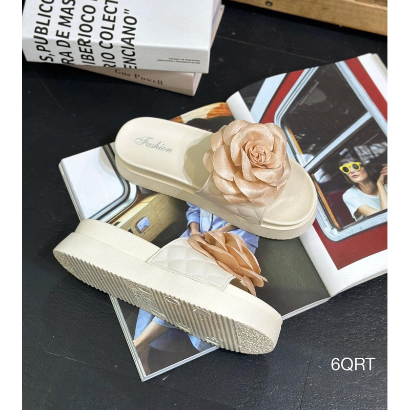 Dép Bánh Mì Đúc Da Chỉ Hoa Trà Siêu Xinh Êm Đẹp