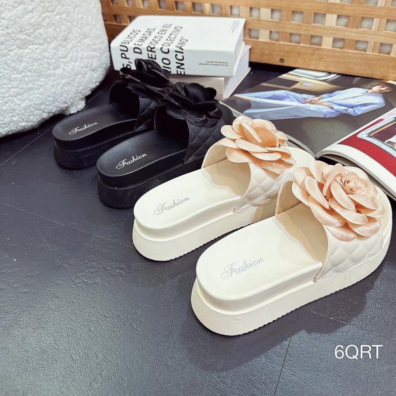 Dép Bánh Mì Đúc Da Chỉ Hoa Trà Siêu Xinh Êm Đẹp