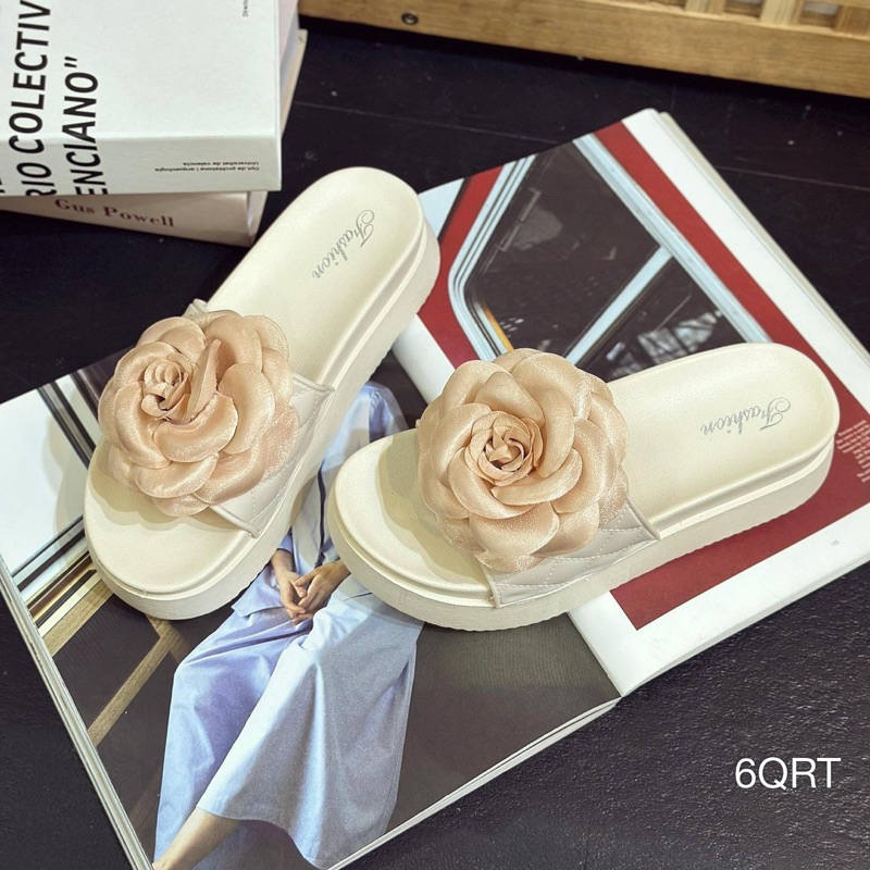 Dép Bánh Mì Đúc Da Chỉ Hoa Trà Siêu Xinh Êm Đẹp