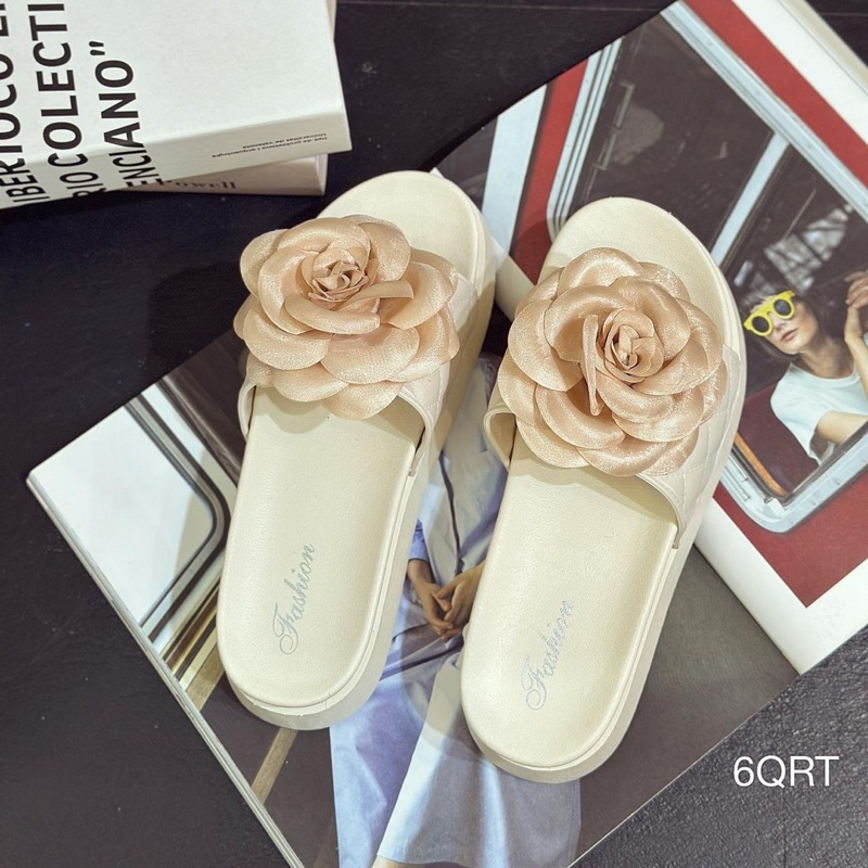 Dép Bánh Mì Đúc Da Chỉ Hoa Trà Siêu Xinh Êm Đẹp