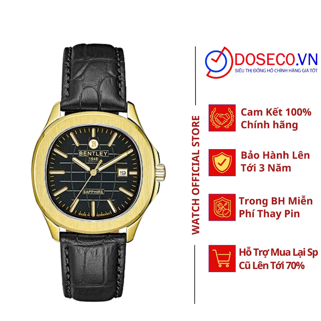 Đồng hồ nam Bentley Nautilus BL1869-10MKBB-MK-GL-D Chính Hãng Kính Sapphire, Dây Da Cao Cấp, Chống Nước Tốt