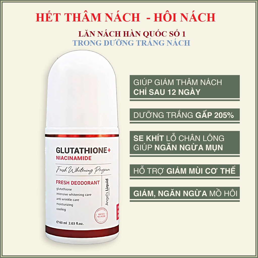 Lăn nách glutathione trắng da - Lăn khử mùi giảm thâm hết ố vàng áo 60ml HànQuốc (chinhhang)