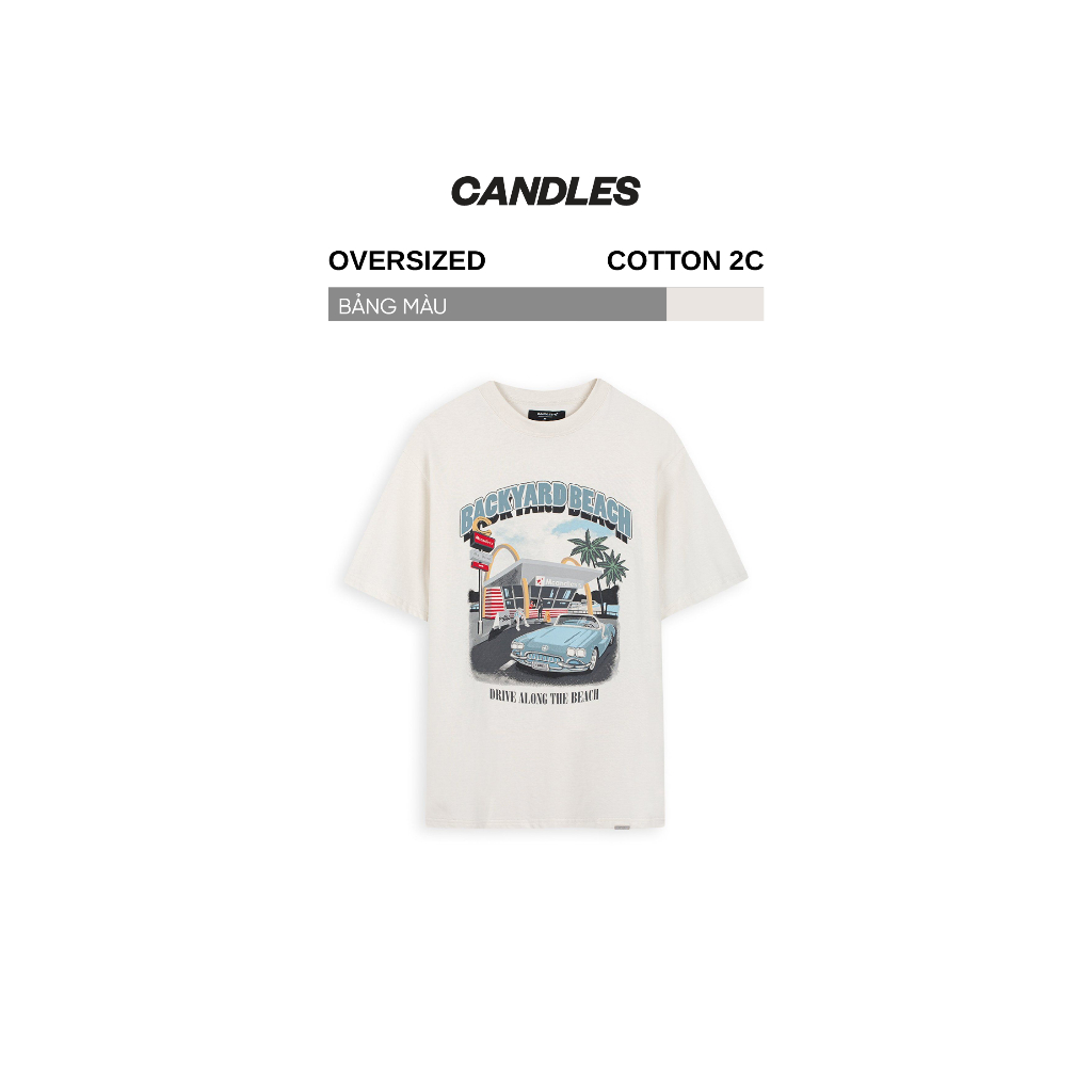 Áo thun nam nữ oversize CANDLES BACKYARD BEACH T-SHIRT hình in khổ lớn cotton 260gsm chính hãng