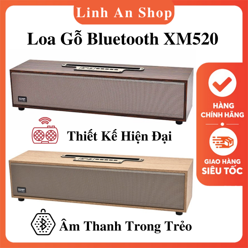 Loa Bluetooth XM 520 - Vỏ Gỗ Sang Trọng - Công Suất 20W Siêu Trầm - Dạng Thanh Để Bàn - Có Giá Đỡ Điện Thoại