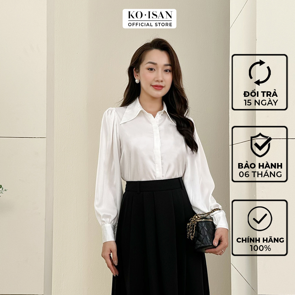 Áo sơ mi nữ KOISAN dáng suông tay bồng cổ đức bản to cá tính chất liệu lụa ngọc trai cao cấp W2250348