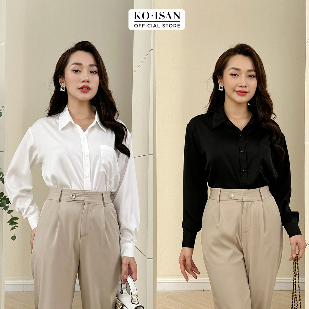 Áo sơ mi nữ KOISAN dáng suông tay dài cổ đức gấu đuôi tôm cá tính chất liệu lụa ngọc trai cao cấp W2250347