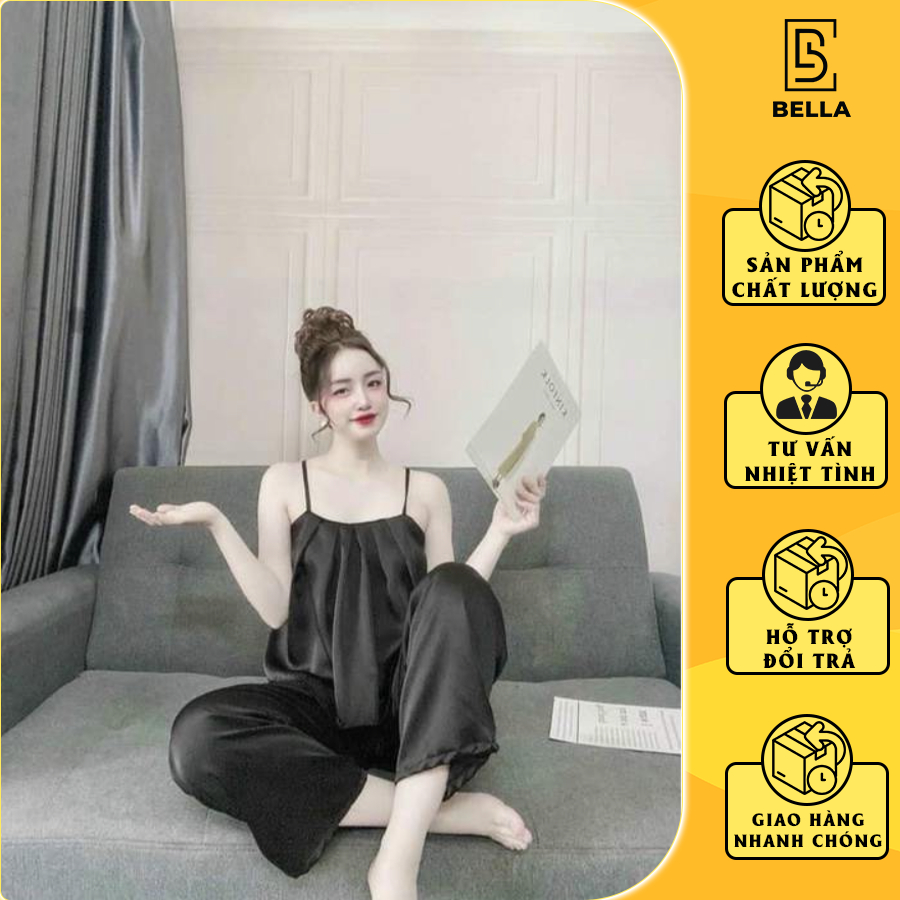 Bộ đồ hai dây Bella.boutique0202 - Đồ ngủ sexy nữ, đồ ngủ nữ hai dây chất satin bộ mặc nhà freesize gợi cảm