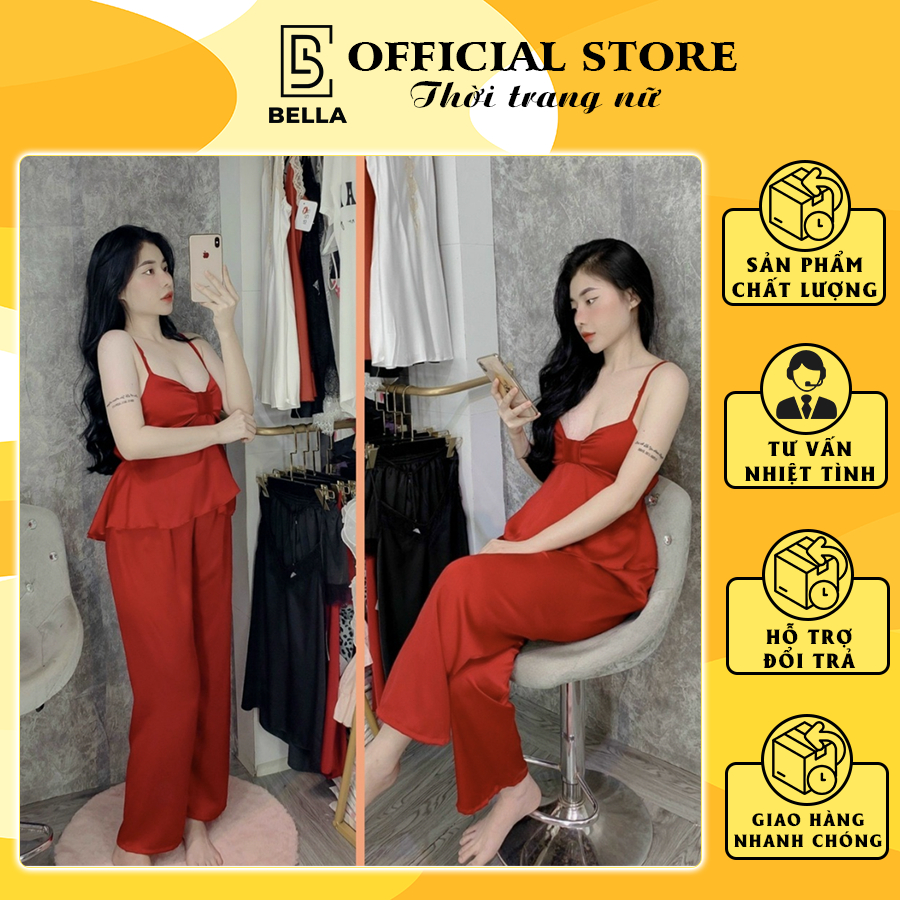 Set đồ ngủ Bella.boutique0202 - Bộ ngủ nữ hai dây sexy hở lưng quần dài mặc nhà vải lụa satin mềm mịn mát