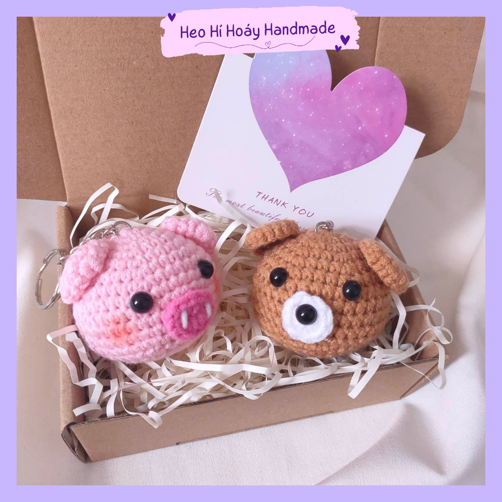 Móc Khóa Cặp Đôi Heo Và Gấu, Handmade by Heo Hí Hoáy