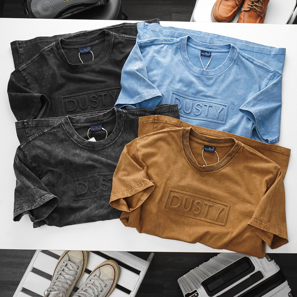 Áo thun Dusty Tailor wash acid chính hãng, vải cotton định lượng 230gsm dày dặn, logo ép 3D sắc nét, form loose
