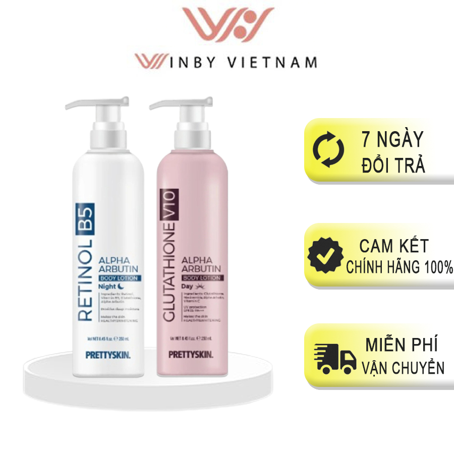 Kem Dưỡng Trắng Da Body Nâng Tone Glutathione V10, Retinol B5 Pretty Skin -250ml
