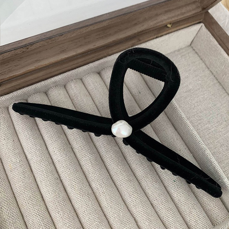 Kẹp tóc Nhung đen Đính Hạt phong cách Hàn Quốc Thanh Lịch Cho Nữ
